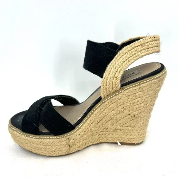 Steve Madden Eira Black Beige Espadrille Platform Sandals Women's 6.5 - Picture 3 of 10